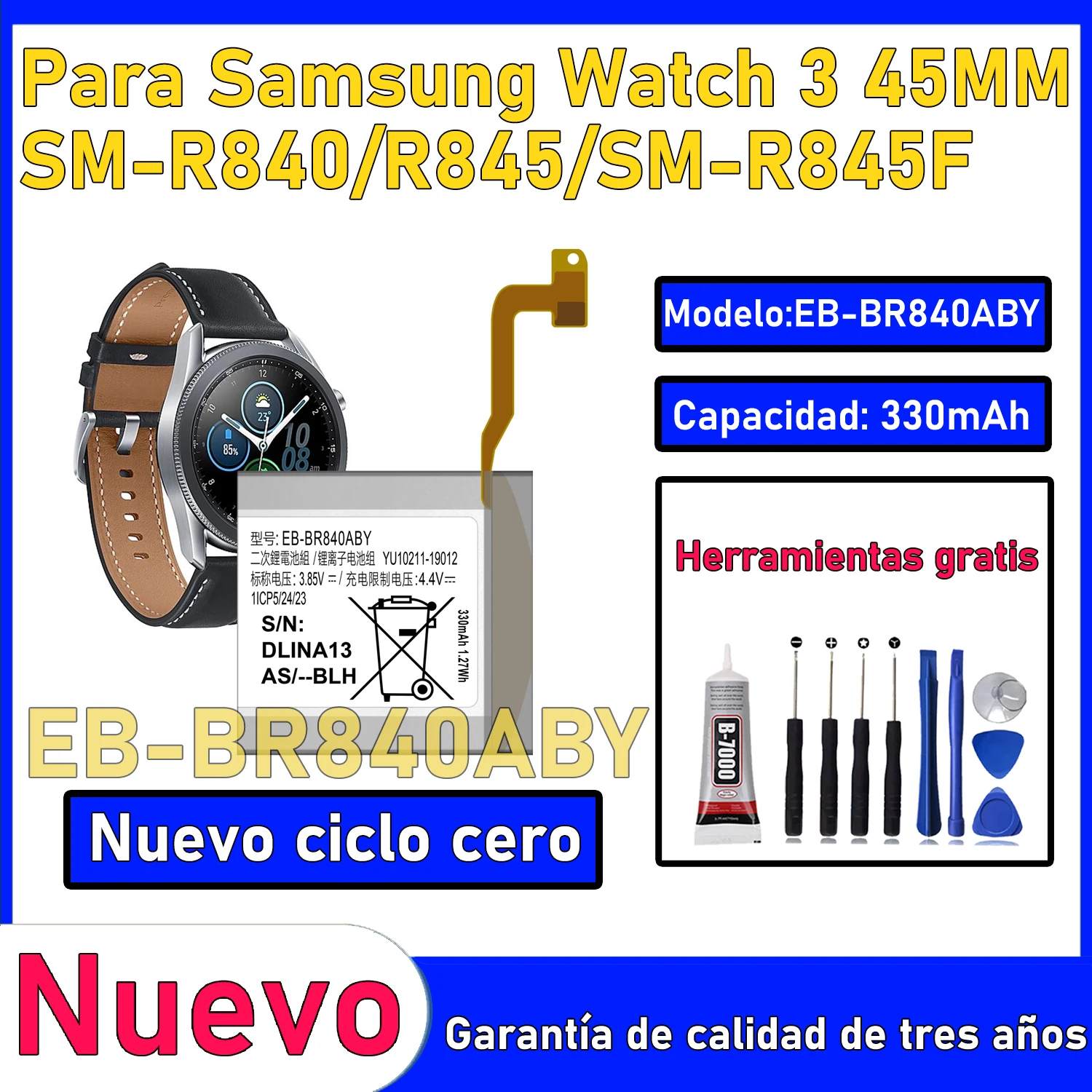 100% nova bateria de ciclo zero EB-BR840ABY para samsung watch 3 45mm/SM-R840/r845/SM-R845F bateria de relógio inteligente + ferramentas gratuitas