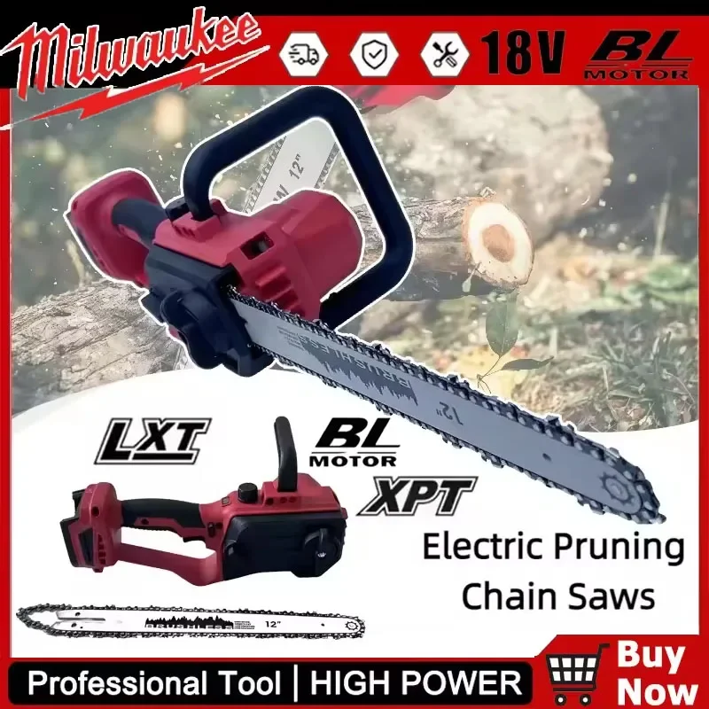 

Milwaukee 18V Battery 12 Inch Brushless Chain Saw Auto Oiler High-power Cordless Electric Chainsaw Wood Cutting Power Tools