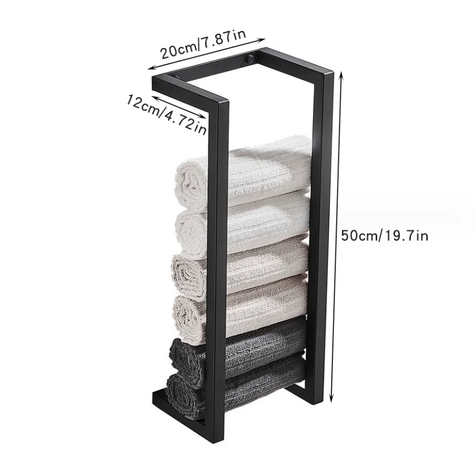 Bathroom towel rack Bath towel storage rack Hotel bathroom towel roll paper rack dual use stainless steel black wall hanging