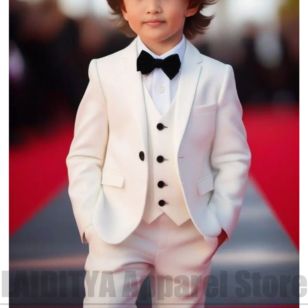 Boys 3 Piece Tuxedo Chic Kids Blazer Vest Pants Page Boy Wedding Formal Outfit For Birthday Party Photoshoot Clothes Suit