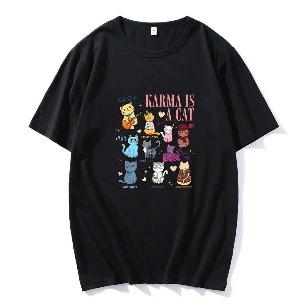 Karma Is A Cat T-shirts Graphic Printing Summer Cotton Tee-shirt for Boys Round Neck Tshirt Sudaderas High Quality Casual Tops