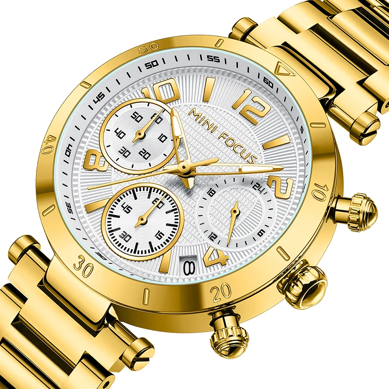 High End MINI FOCUS MF0489L Women Luxury Watch Solid Stainless Steel Band Water Resistant Chronograph Quartz Watches