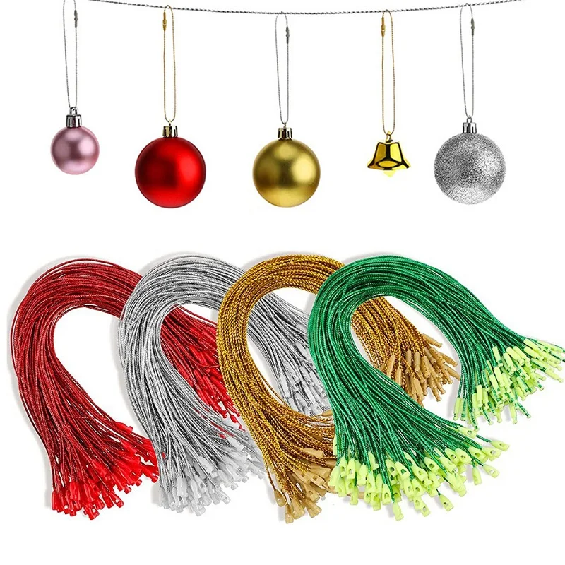 

100Pcs 20cm Christmas Ball Rope Hanger String Snaps Locking Xmas Label Lanyard Ornament Christmas New Year Party Home Decor