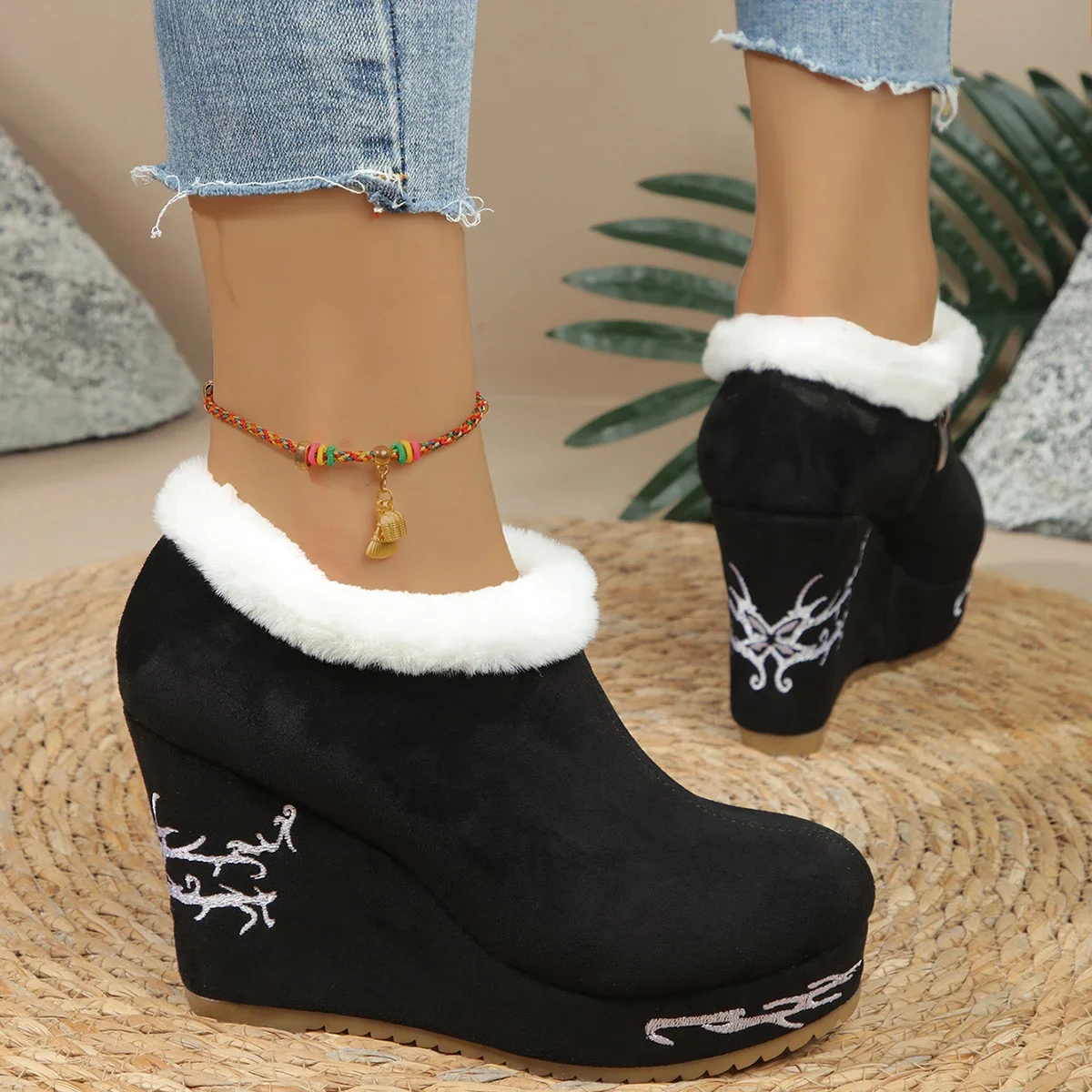 Women Boots 2024 New Winter Fashion Wedges Shoes for Women Comfortable Outdoor Warm Platform Ankle Boots Women Zapatos De Mujer