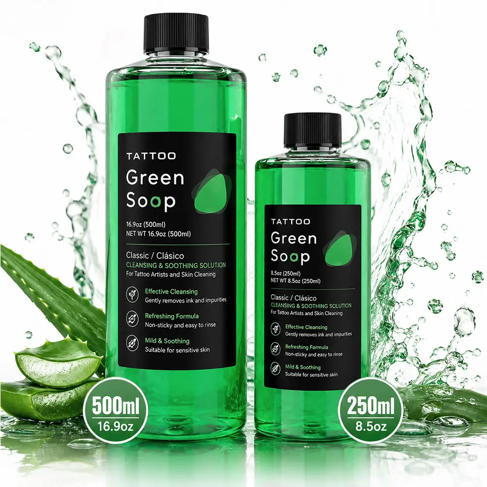 Tattoo Green Soap 500ml 250ml Cleansing Soothing Non-Sticky Solution for Tattoo Artists Skin Cleaning Aftercare Supplies