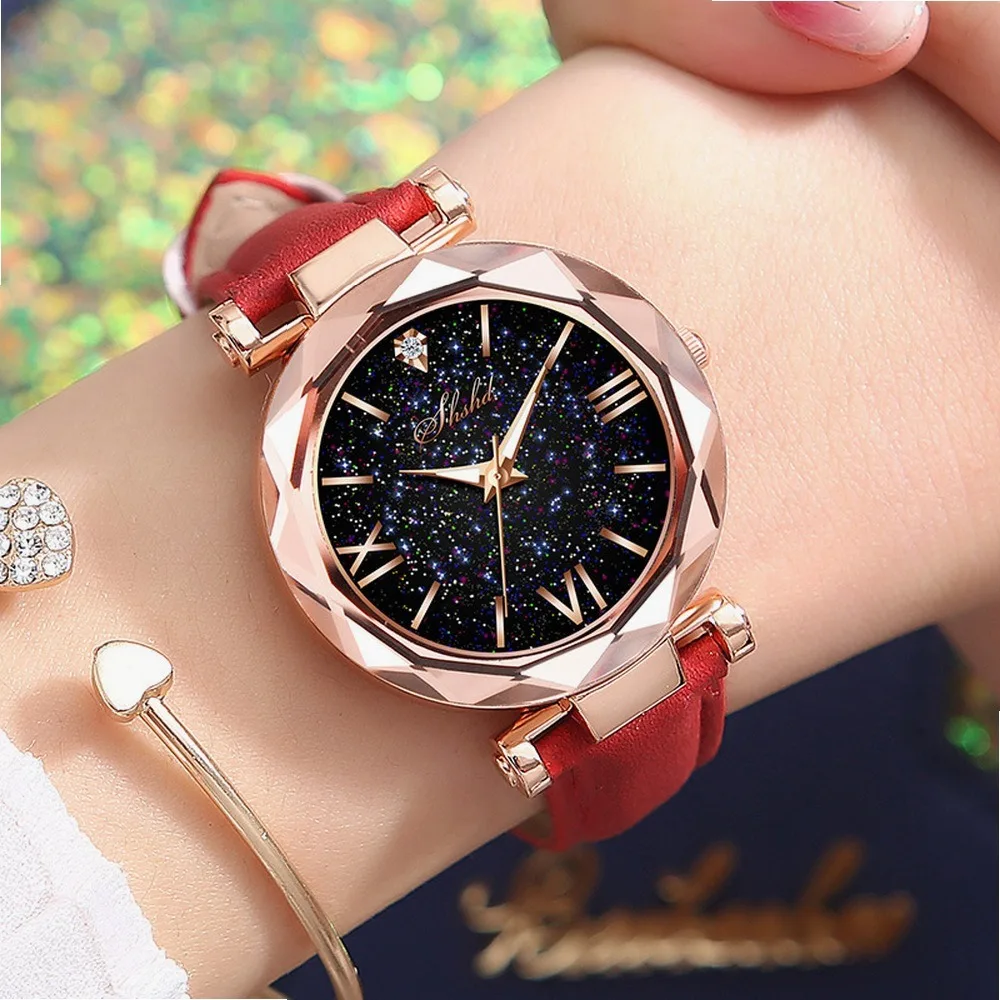 Fashion Women's Watch New Korean Starry Sky Roman Numeral Dial Casual Student Wristwatch Wholesale Drop Shipping