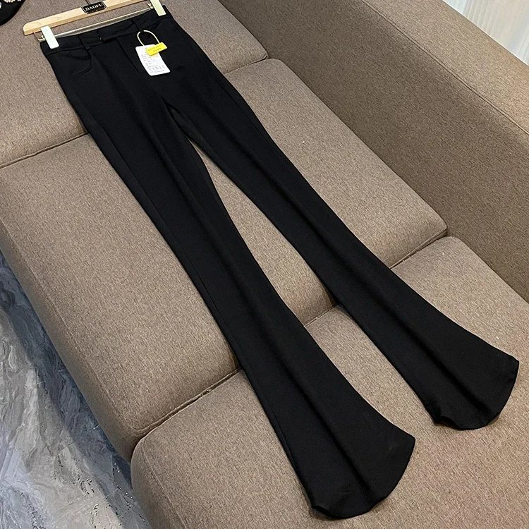 High Quality Office Lady Stylish Custom Designed Trousers High Waist Women Flared Solid Pants