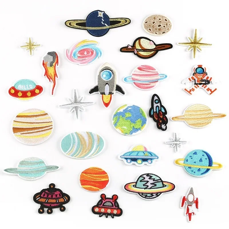 5pcs/bag New Fashion Cartoon Character Spaceship Planet Series Embroidery Patch Badge DIY High-end Clothing Accessories Patch