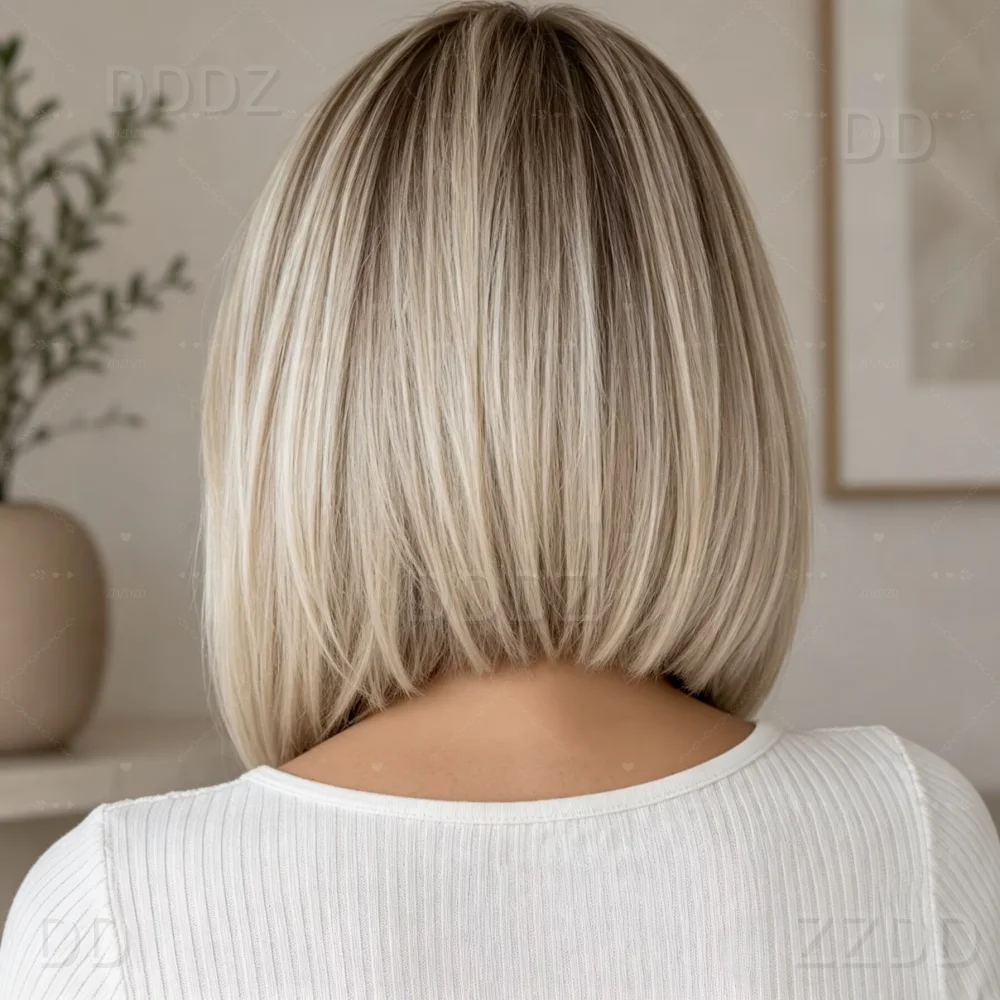 Women's Short Soft Human Hair Highlight Wig