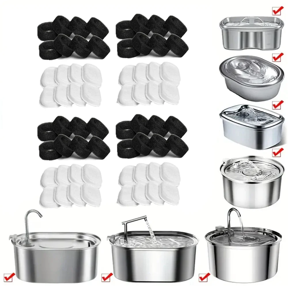 32pcs 16pcs 12pcs Automatic Cat Fountain 1Filter Replacement, Activated Carbon Cat Drinking Water Filter With Sponge Foam Filter