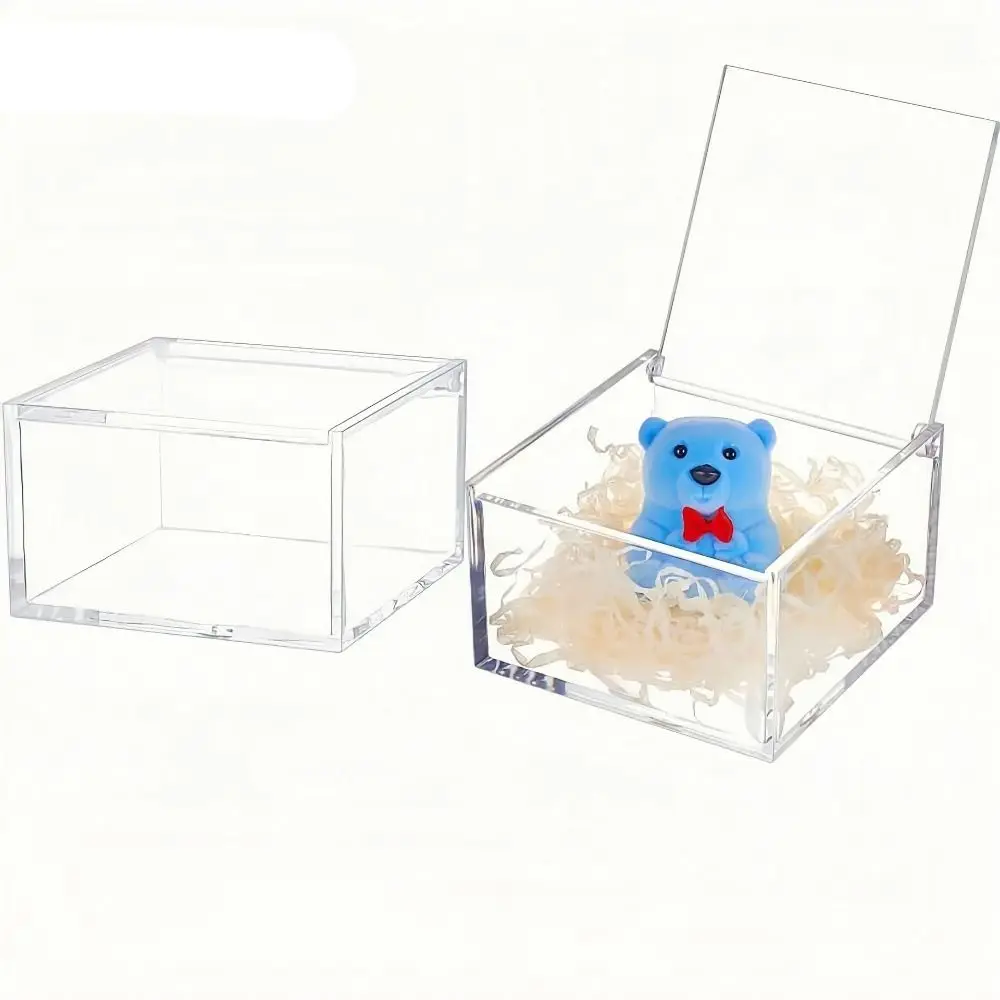 Square Cube Acrylic Box Transparent Case Stackable Design Clear Cube Box With Lids Transparent Container Candy Container