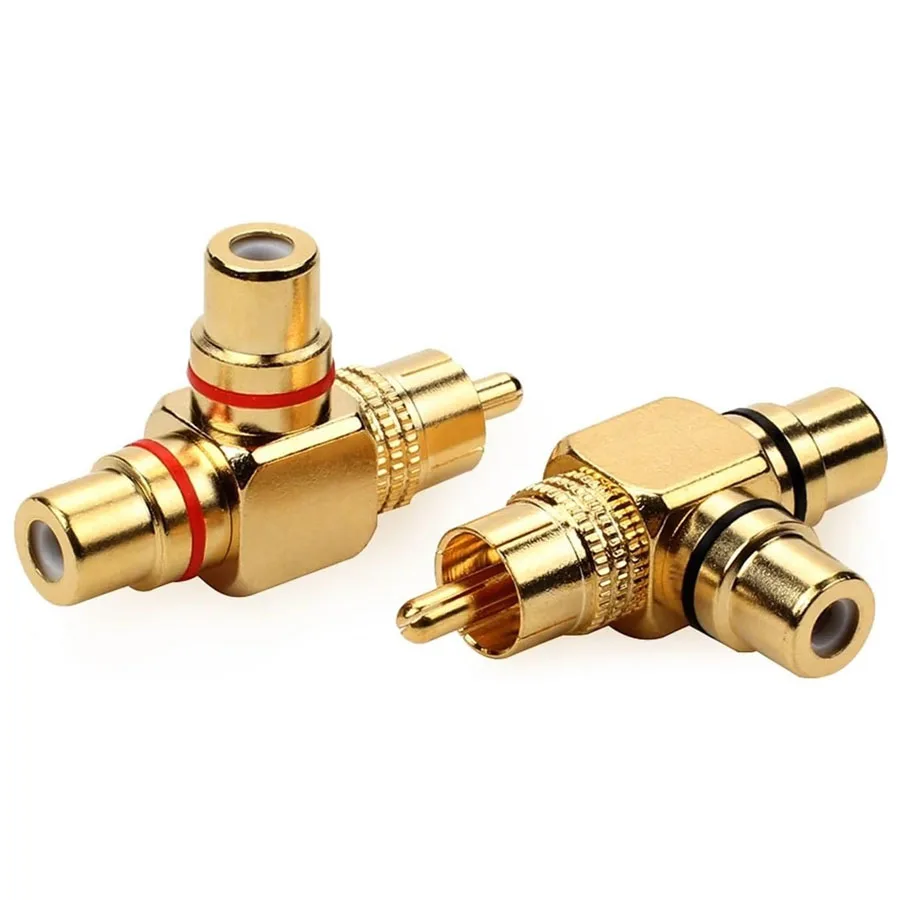 2 STKS RCA Adapter Vergulde AV Splitter 1 Man naar 2 Vrouwelijke Connector voor Home Theater Speaker Audio Video Apparatuur, F-TYPE