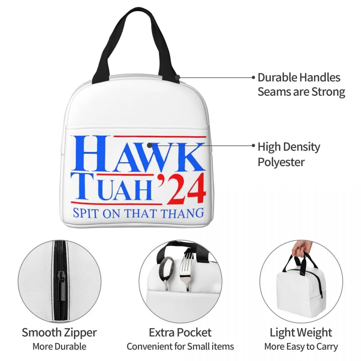 Hawk Tuah กระเป๋าเก็บความเย็น24ถ่มน้ำลายใส่กระเป๋าอาหารกลางวันขนาดใหญ่นำกลับมาใช้ใหม่ได้ถุงกล่องข้าวกลางวันกระเป๋าเบนโตะสำนักงานนอกบ้าน