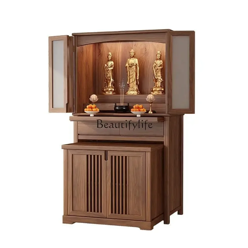 

FG17Black walnut casket new Chinese vertical cabinet living room solid wood Buddhist cabinet shrine cabinet