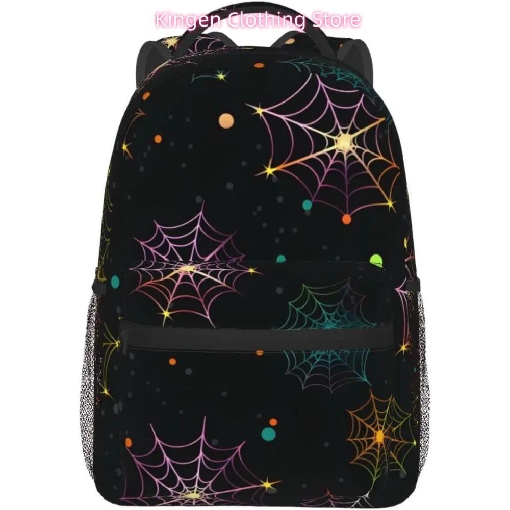 Laptoptasche für den Schulanfang, Halloween, buntes Spinnennetz, leichter Laptop-Rucksack, leicht, vielseitig einsetzbar, für Reisen, lässig, Tagesrucksack