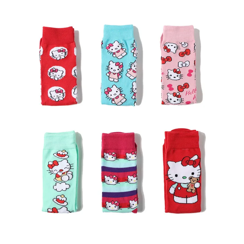 Kawaii Y2K Hello Kitty ladies socks cartoon cute Harajuku medium tube pure cotton breathable socks can be worn in all seasons