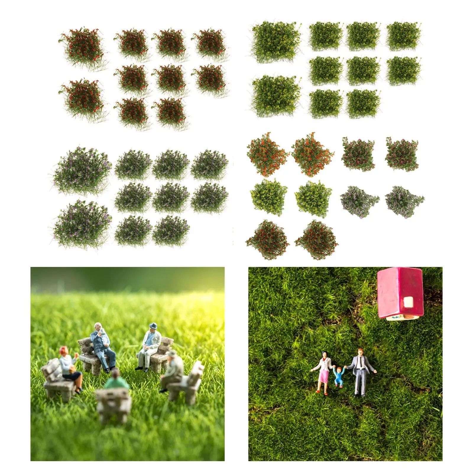 Set de vegetación sintética para dioramas y modelos: 10 mechones de hierba, mini elementos florales