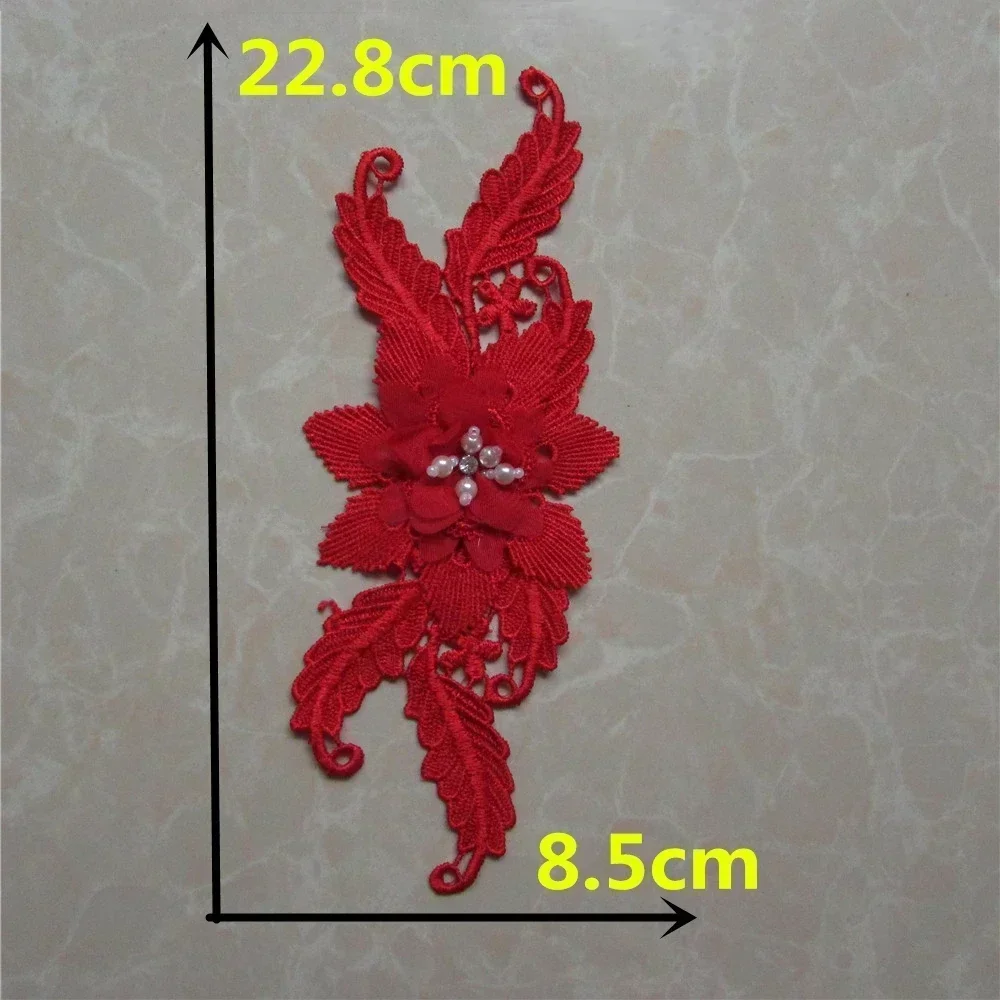 Wholesale sales of 10 pieces red sewing dacron embroidery Nail bead lace DIY decoration clothing collar accessories lace trim