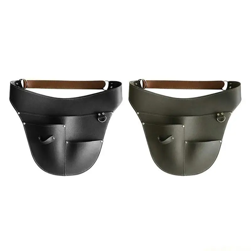 QX2E Mulitfunctional Imitation Leather Garden Tools Belt Adjustable Waist Waterproof Gardening Work Apron Bag for