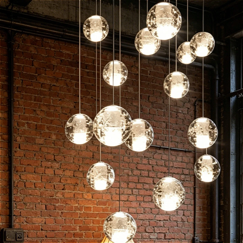 MAISU Pendant Light Spiral Villa Staircase Multi-Light Crystal Bubble for Large & Small House Lobby Foyer Chandelier 110V-260V