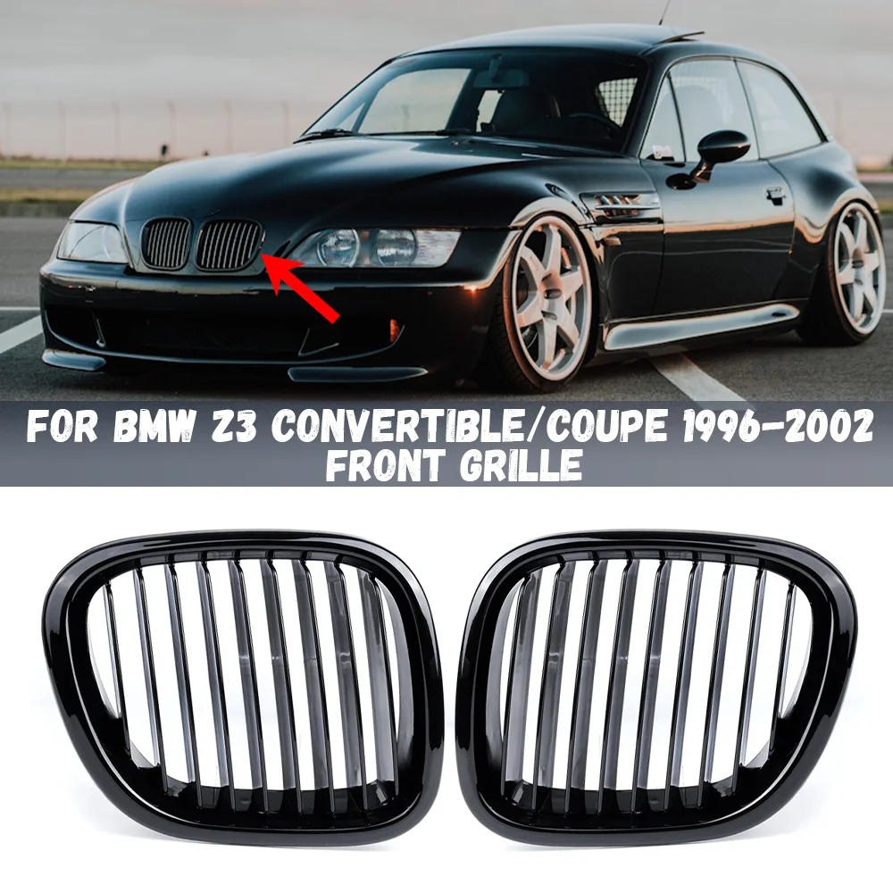 Car Front Bumper Racing Grille Grill For BMW Z3 Convertible/Coupe 1996 1997 1998 1999 2000 2001 2002 Gloss Black Kidney Grills