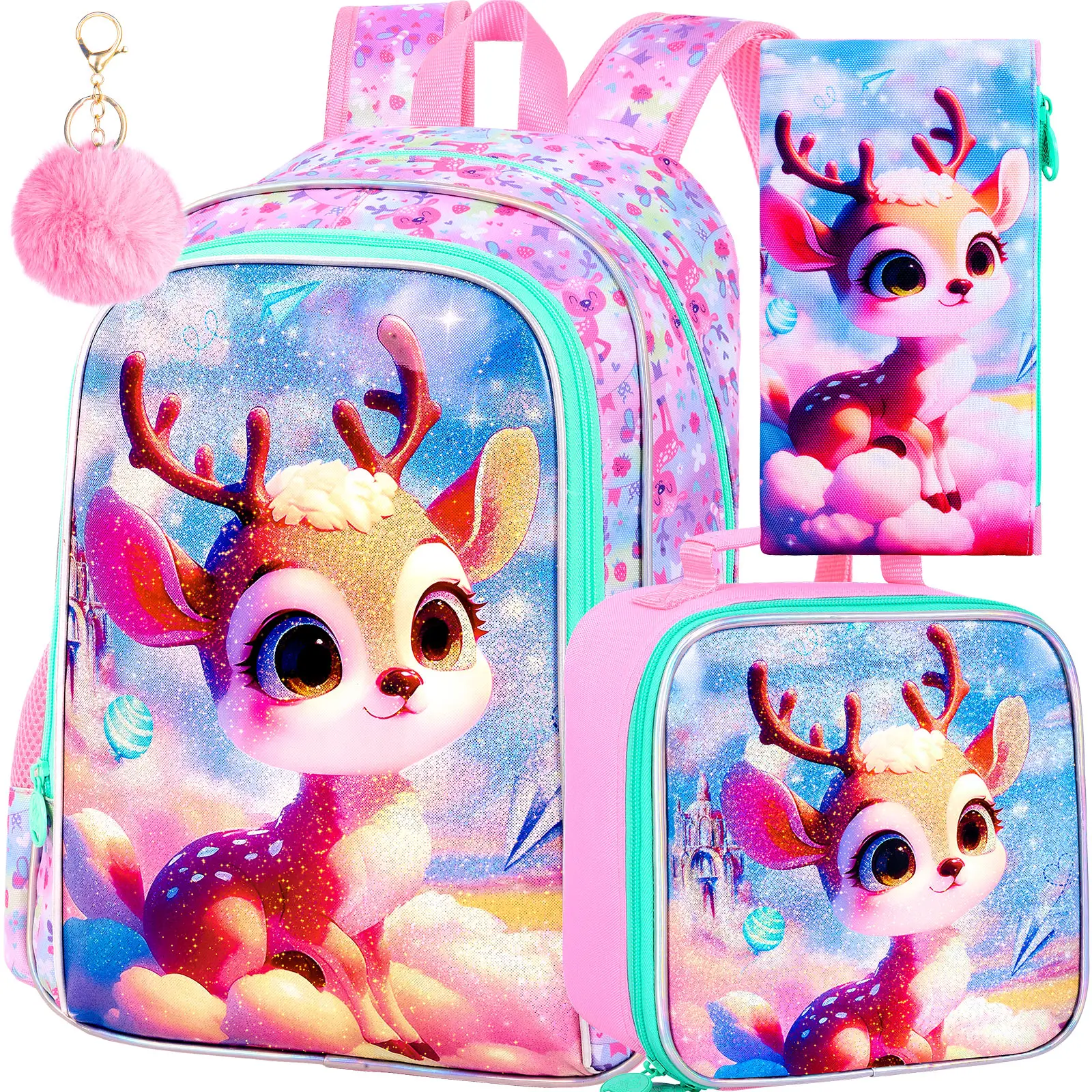 

3PCS fawn Backpack for Boys, 16 Inch Kids Water Resistant Preschool Bookbags, Cool Elementary Kindergarten School Backpacks