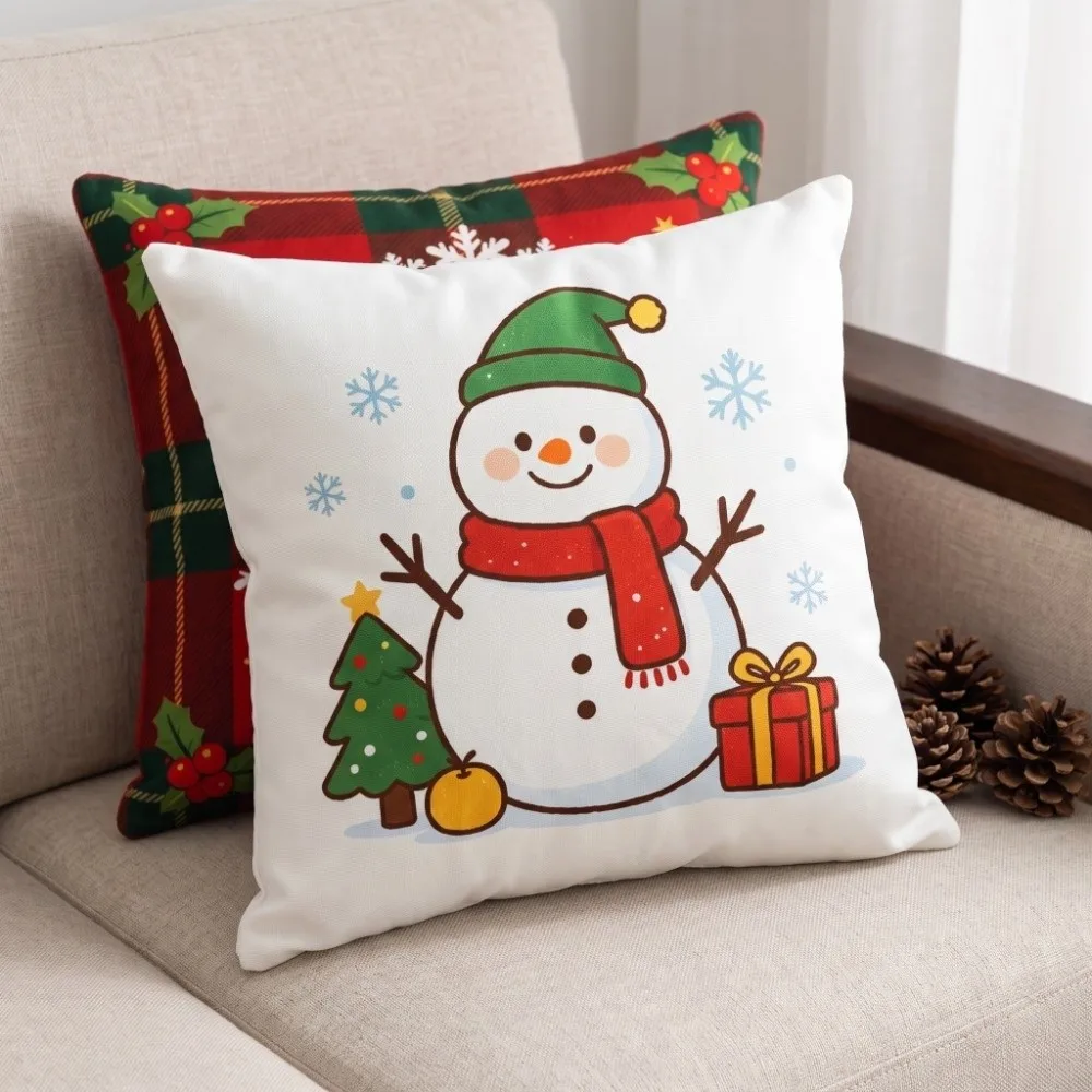 Soft Christmas Pillow Cover Christmas Tree Snowman Throw Cushion Case Elk Deer Candy Bowknot Xmas Tree Pillowslip