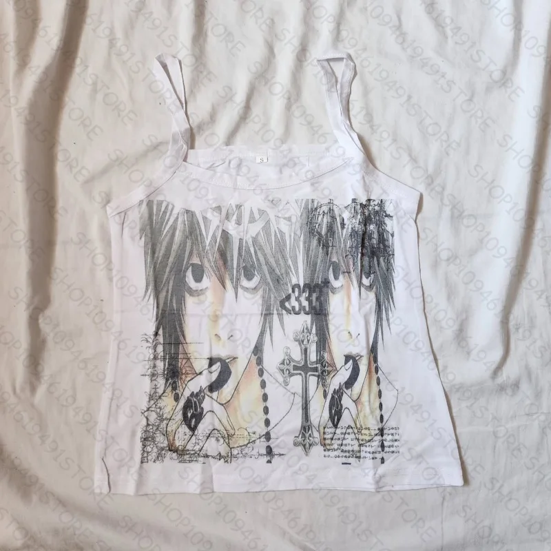 Vintage Y2k Style Clothes Letter Graphic Print Grunge Gothic Punk Slim Crop Top Camisole Female Tank Top Baby Tee 2000s Emo Girl