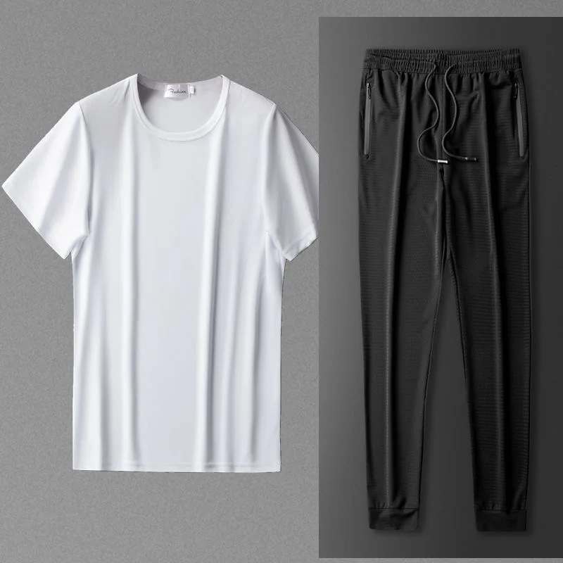 White t-shirt + black cropped trousers