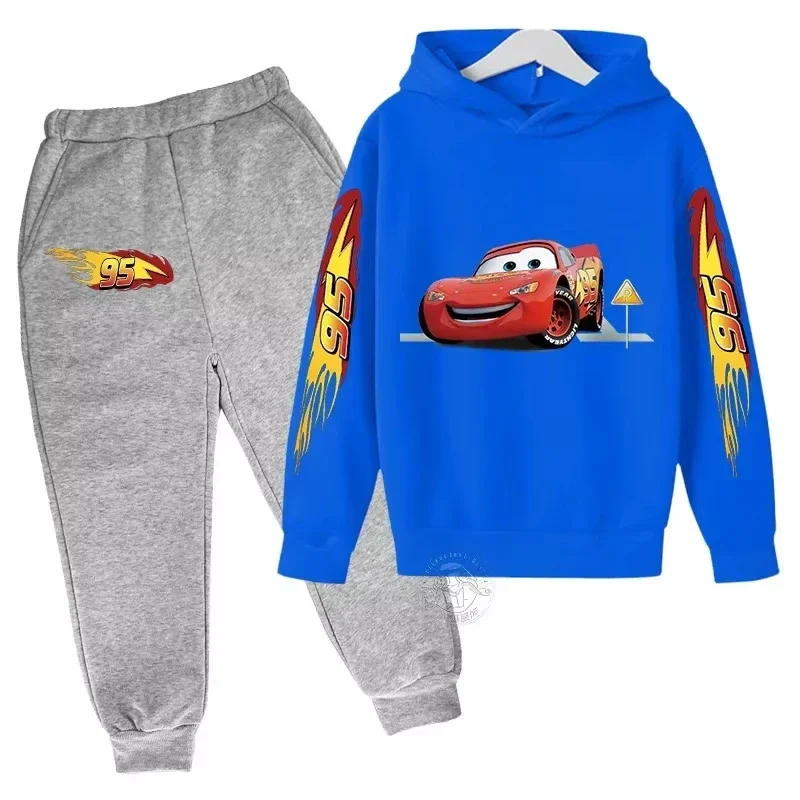 

Disney Cars Lightning McQueen Printed Animation Pattern Children's Casual Hooded Sweatshirt Pants 2-Piece Set 2025 New Fashion