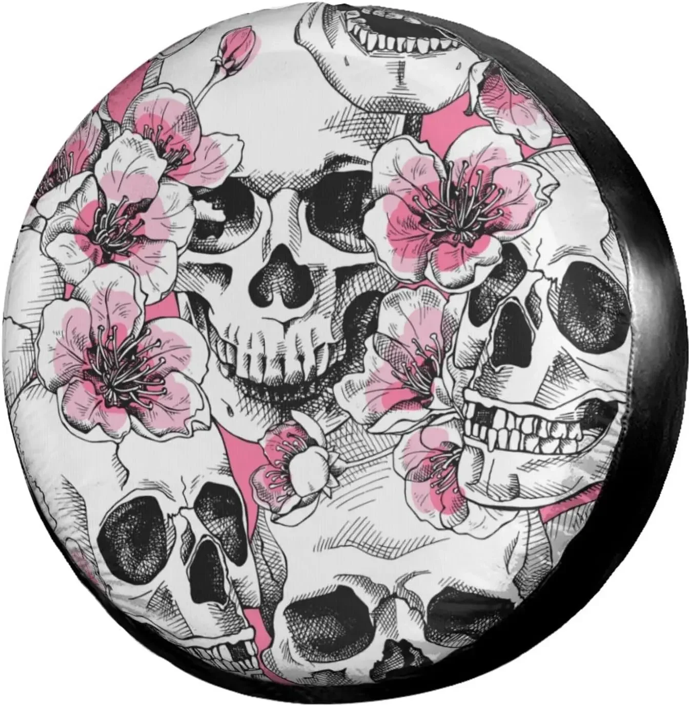 Skull Skeleton Flower Pink Spare Tire Cover Weatherproof Dustproof Universal Tire Cover for RV Trailers Motorhomes SUV Camping