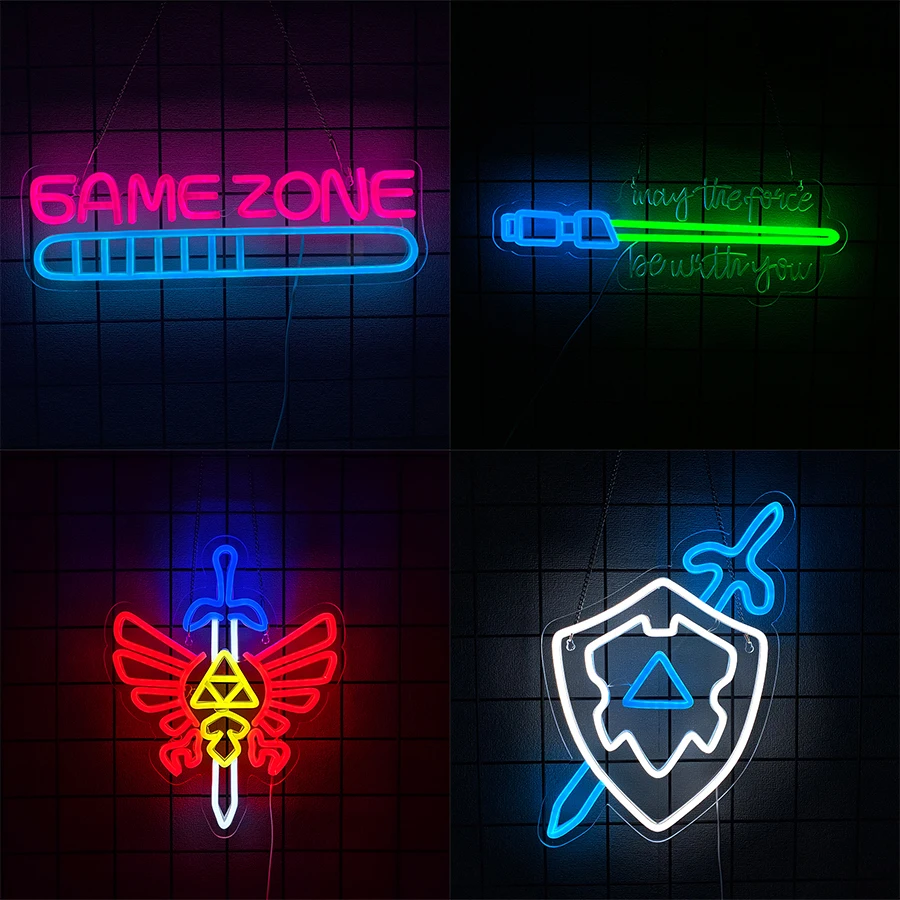 Game Zone Led Neon Sign, Shield Sword Icon Wall Decor, Suitable For Bedroom Game Room Man Cave Club Bar Party Art Wall Lamp.