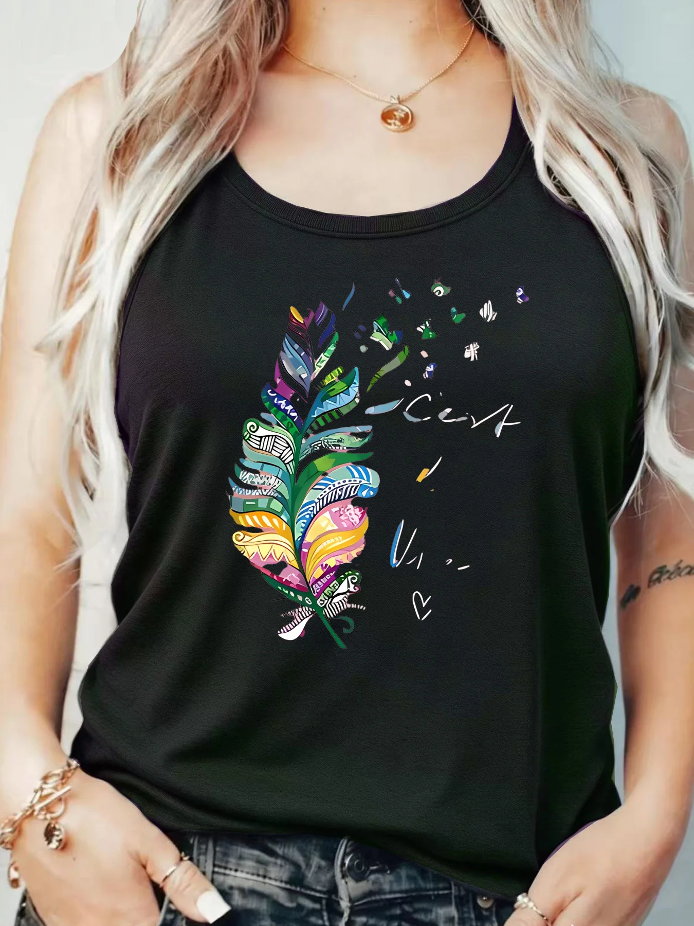 

Loose Fit Printed Pocket T-Shirt for Women with Ribbed Collar round Neck 1-8XL plus Size Comfortable Casual Vest