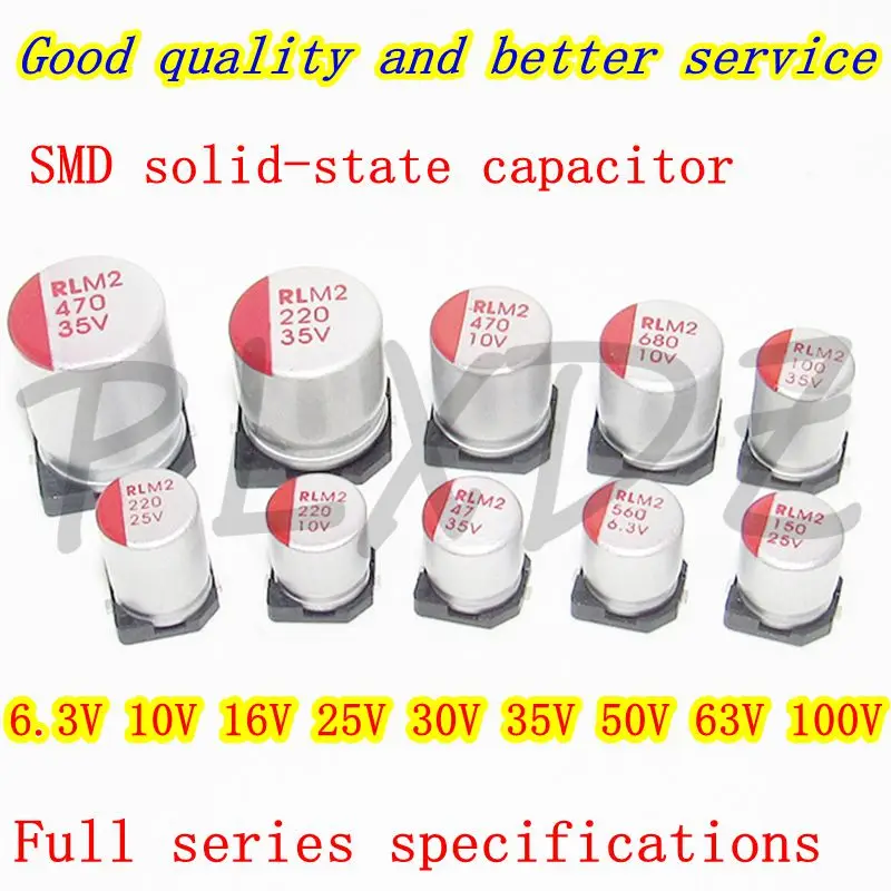10pcs 16V 25V 35V 50V 63V 100V 10V 6.3V SMD Solid-state electrolytic capacitor 22UF 47UF 100UF 220UF 330UF 470UF 560 820 1000UF