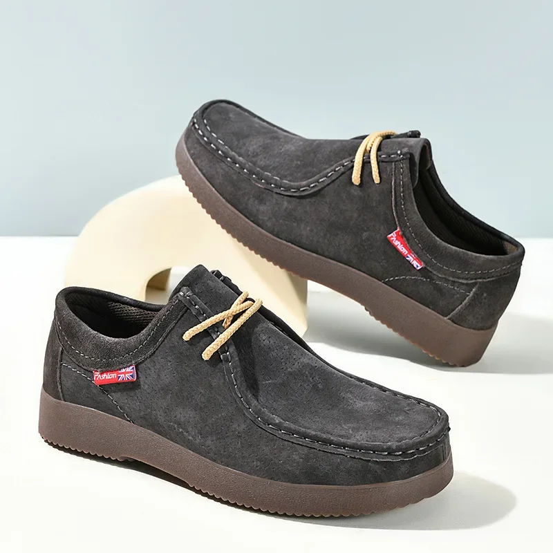 

High Quality Men Casual Shoes Suede Leather Work Shoes Platform British Business Party Dress Shoes Male Lace-up Flats Sneakers
