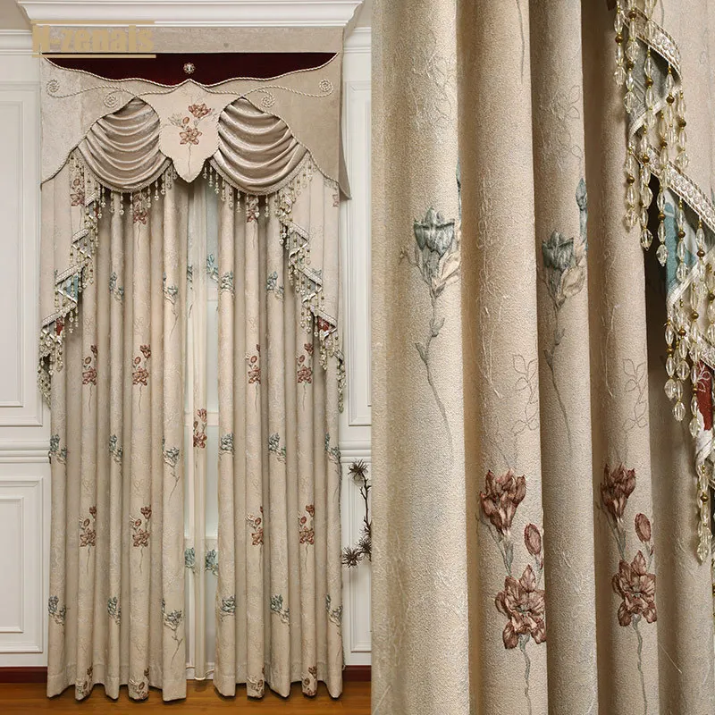 European Luxury Curtains for Living Room Blackout Bedroom Valance Tulle Embroidered Jacquard Relief Villa Window Kitchen Door