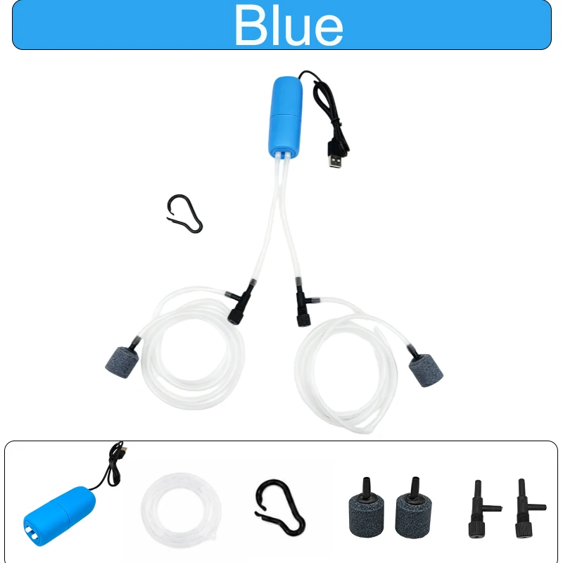 USB-Aquarium-Sauerstoffpumpe, tragbarer Mini-Doppelloch-Luftkompressor, geräuscharmer Belüfter für Fischbecken, einstellbares Luftvolumen, Zubehör – Detail 7