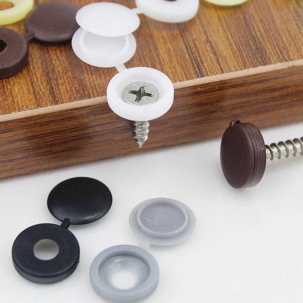 100Pcs Hinged Plastic Screw Cap Covers - Foldable Snap-On Protective Caps for Car & Furniture Decorative Nuts/Bolts