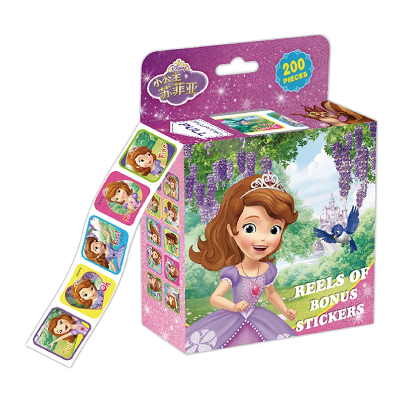 200Pcs/Box Reflective Disney Stickers Removable Anime Frozen Mickey Sofia Princess Marvel Roll Sticker Kids Toys Birthday Gifts