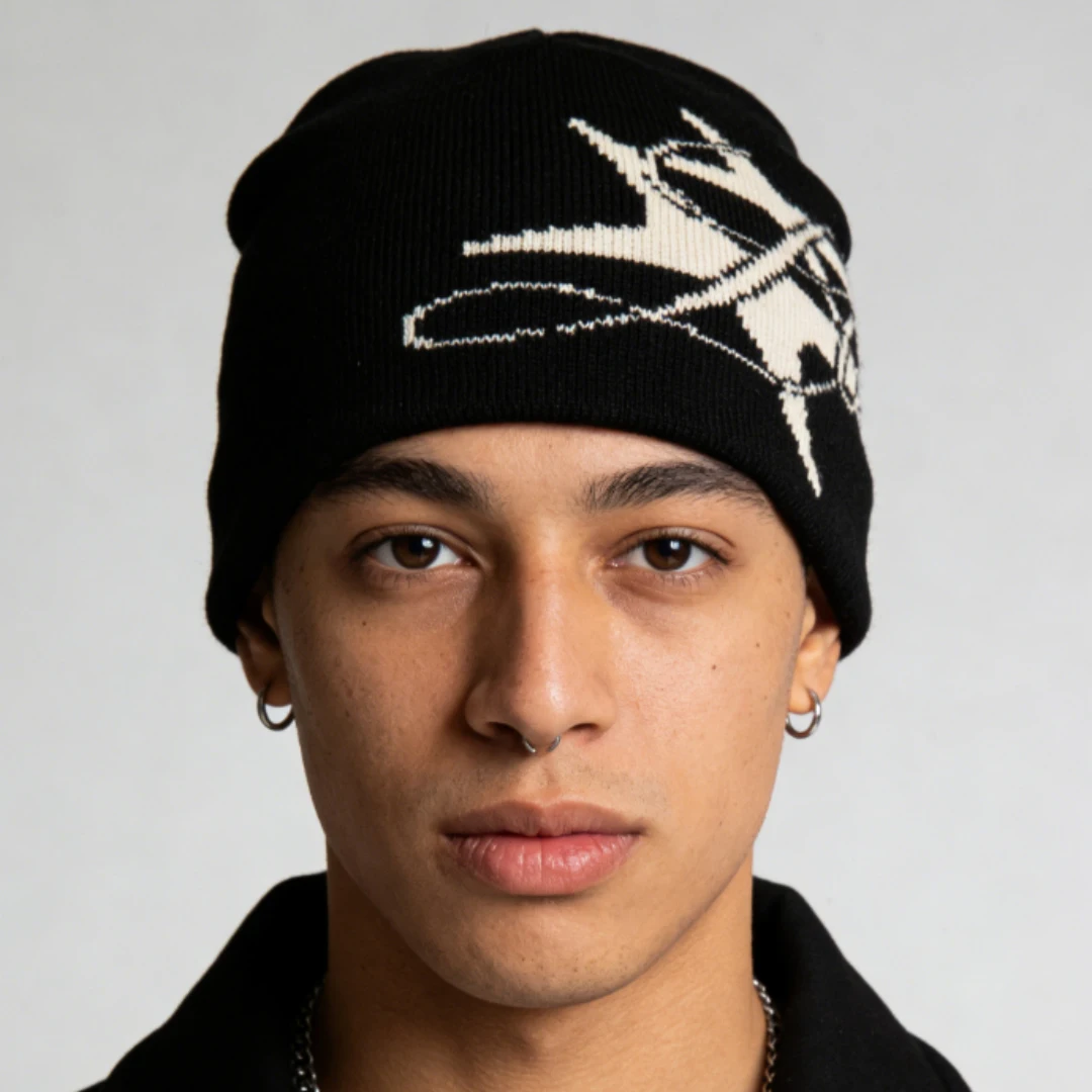 

Американская ретро-шапка в стиле хип-хоп унисекс с жаккардовым узором из букв, вязаная, для тепла и комфорта.