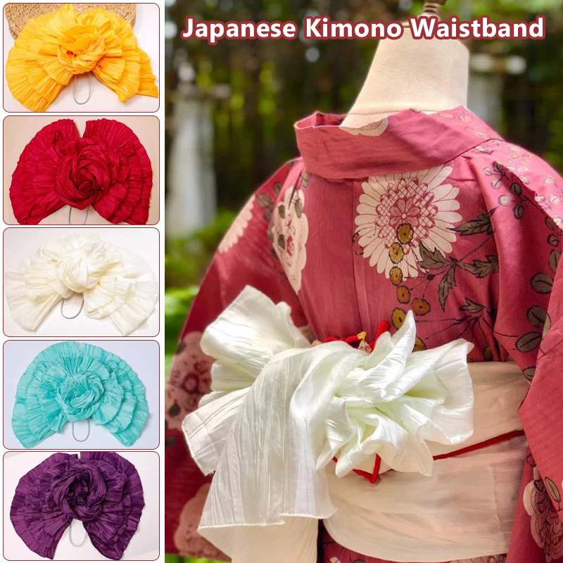 Solid Pleated Soft Bow Tie Japanese Kimono Obi Women Yukata Belt Geisha Kimonos Waist Belt Party Dressing Bow Tie Setting Belt