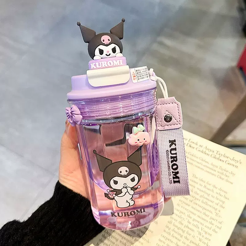 Hot 480ML Sanrio Kawaii Hello Kitty Cinnamoroll Water Bottle Anime Cartoon Kuromi My Melody Plastic Juice Cup Kids Birthday Gift