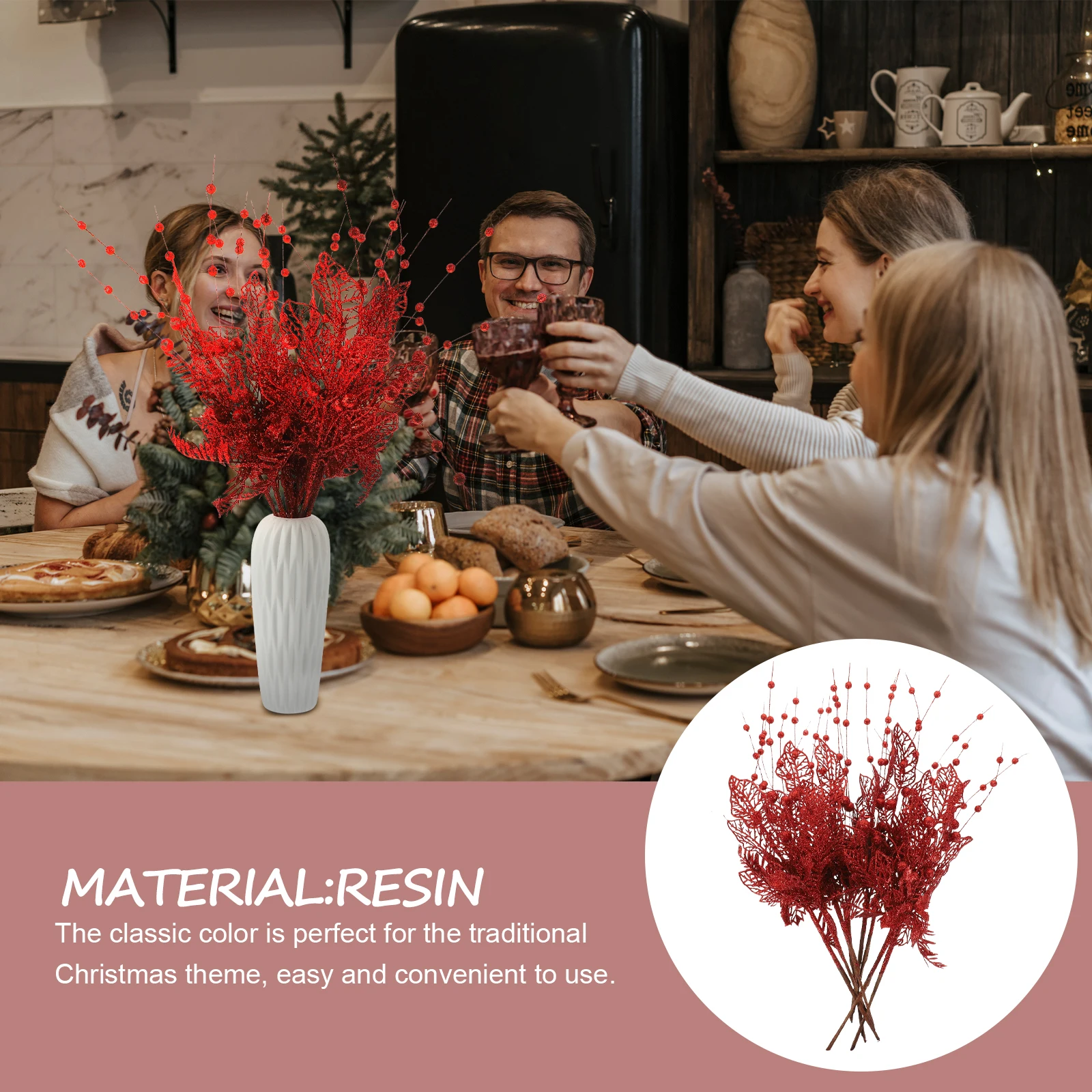 

8Pcs Christmas Berry Picks Artificial Floral Branches Realistic Simulation Xmas Tree Garland Wreath Decor Christmas Picks