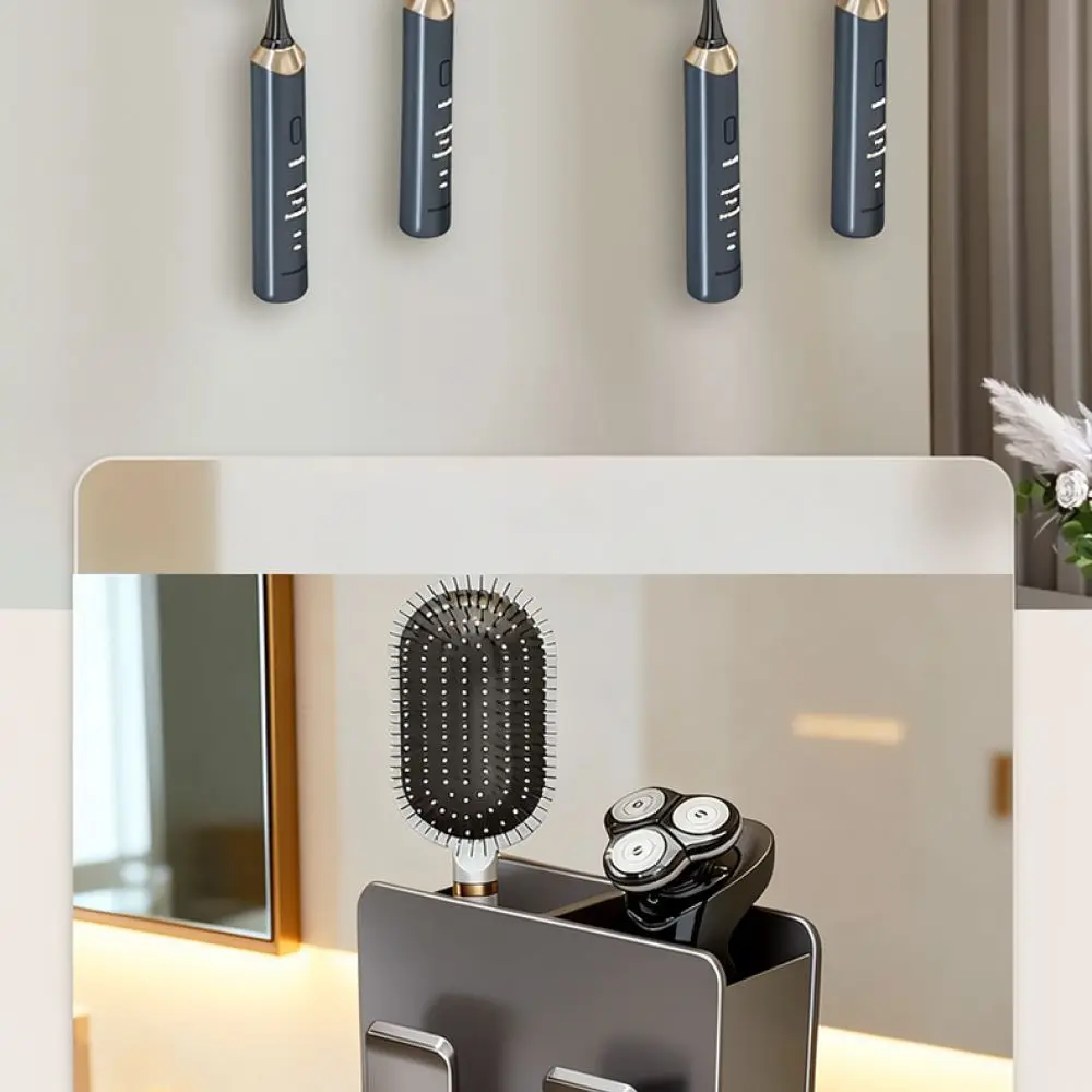 Bathroom Storage Organizer Wall Mounted Toothbrush Holder Punch Free Rack Space Aluminum For Electric Toothbrush And Cup