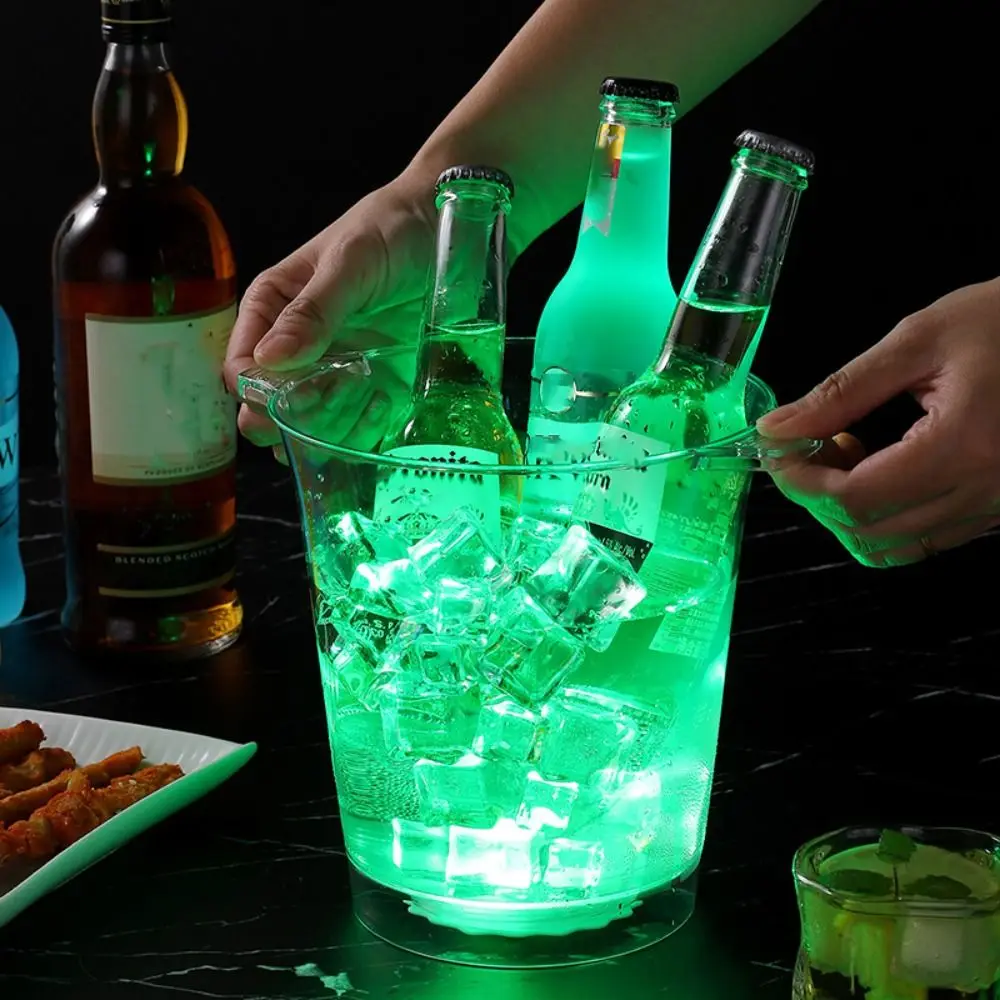 

Luminous LED Ice Buckets with Clip Transparent Beer Cooler Bucket Plastic Large Capacity Chilling Beer Container Restaurant
