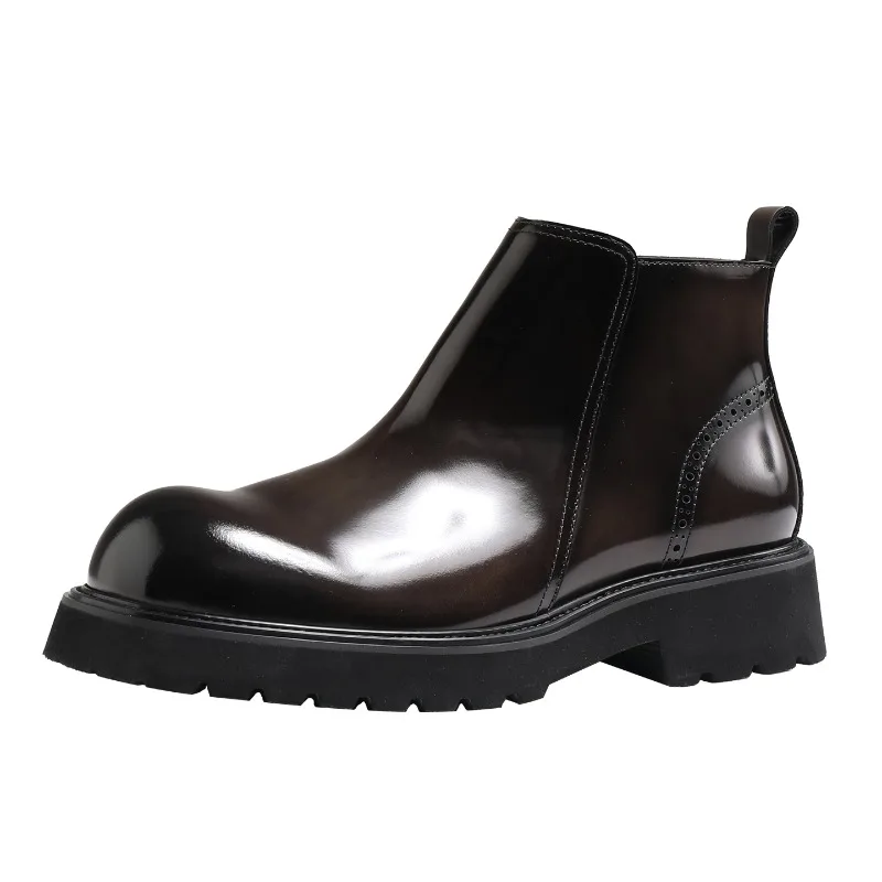 

British Style Thick Soled Platform Chelsea Boots Men's Shoes Genuine Leather Business Casual Trendy Work Motorcycle Ankle Boots