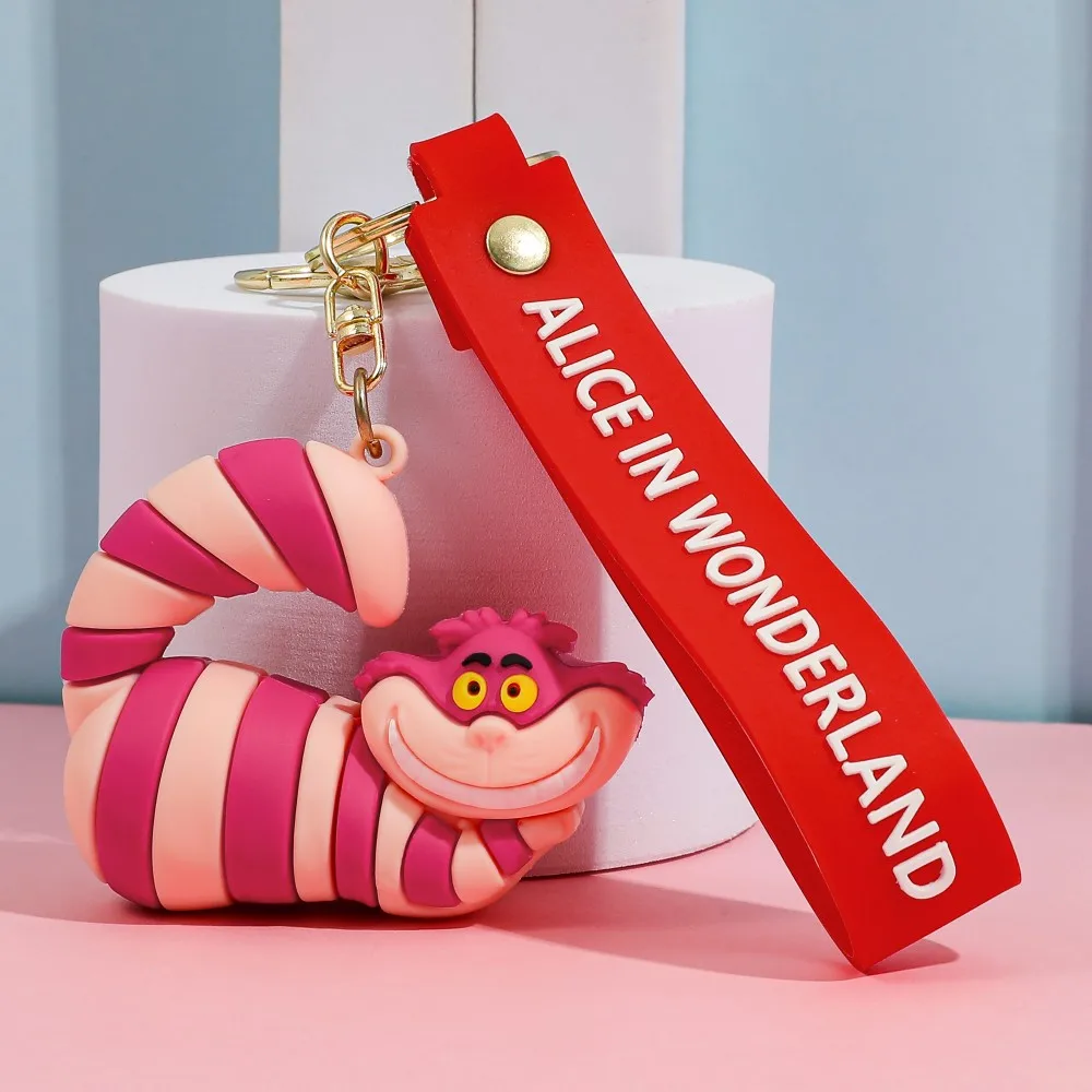 أليس في بلاد العجائب سلسلة مفاتيح من الكرتون جنون حتر ملكة القلوب شيشاير القط الشكل على ظهره مفاتيح السيارة سلسلة الديكور الهدايا #4