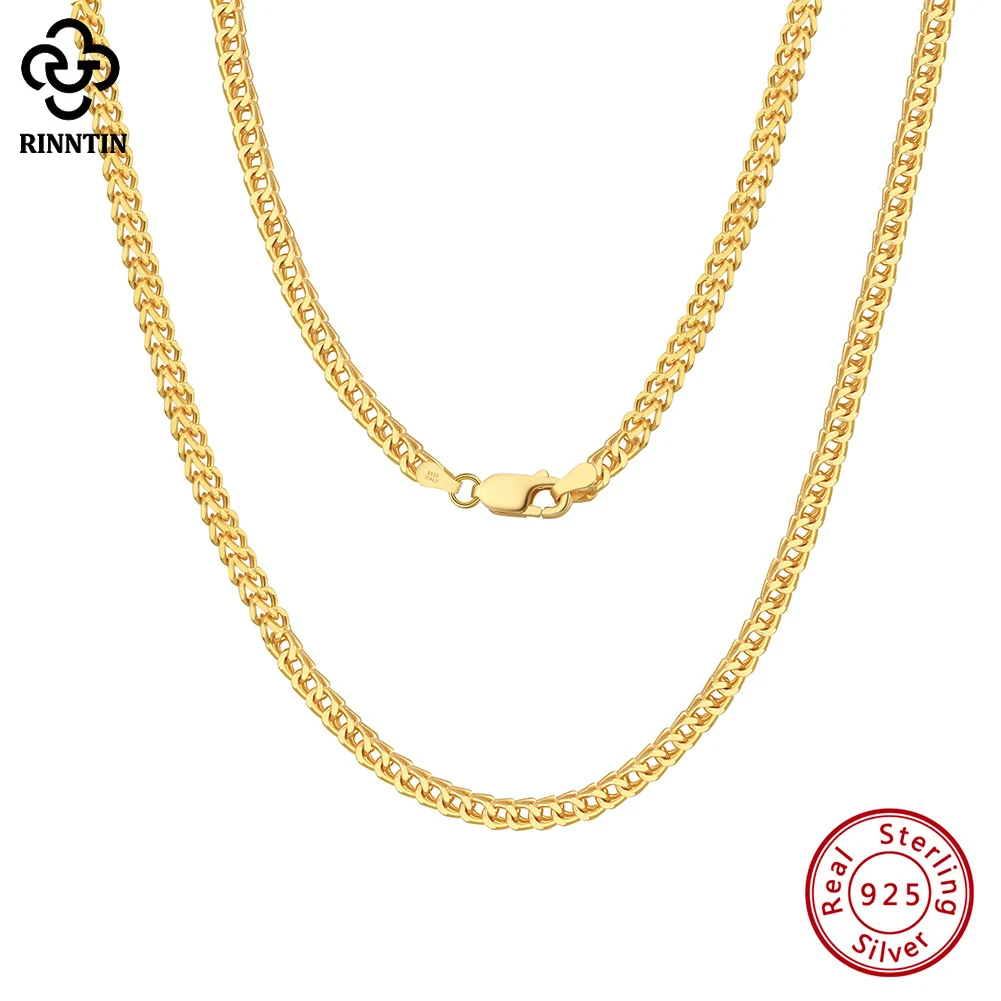 Rinntin oryginalna 925 srebro włoski 2.5mm Curb Link Chain dla kobiet mężczyzn oryginalny modny naszyjnik biżuteria NMN13