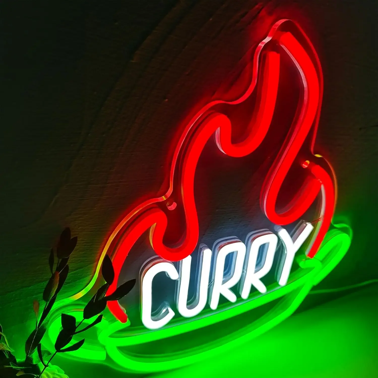 Curry Neon LED Sign for Indian Restaurant, Shop, and Cafe Wall