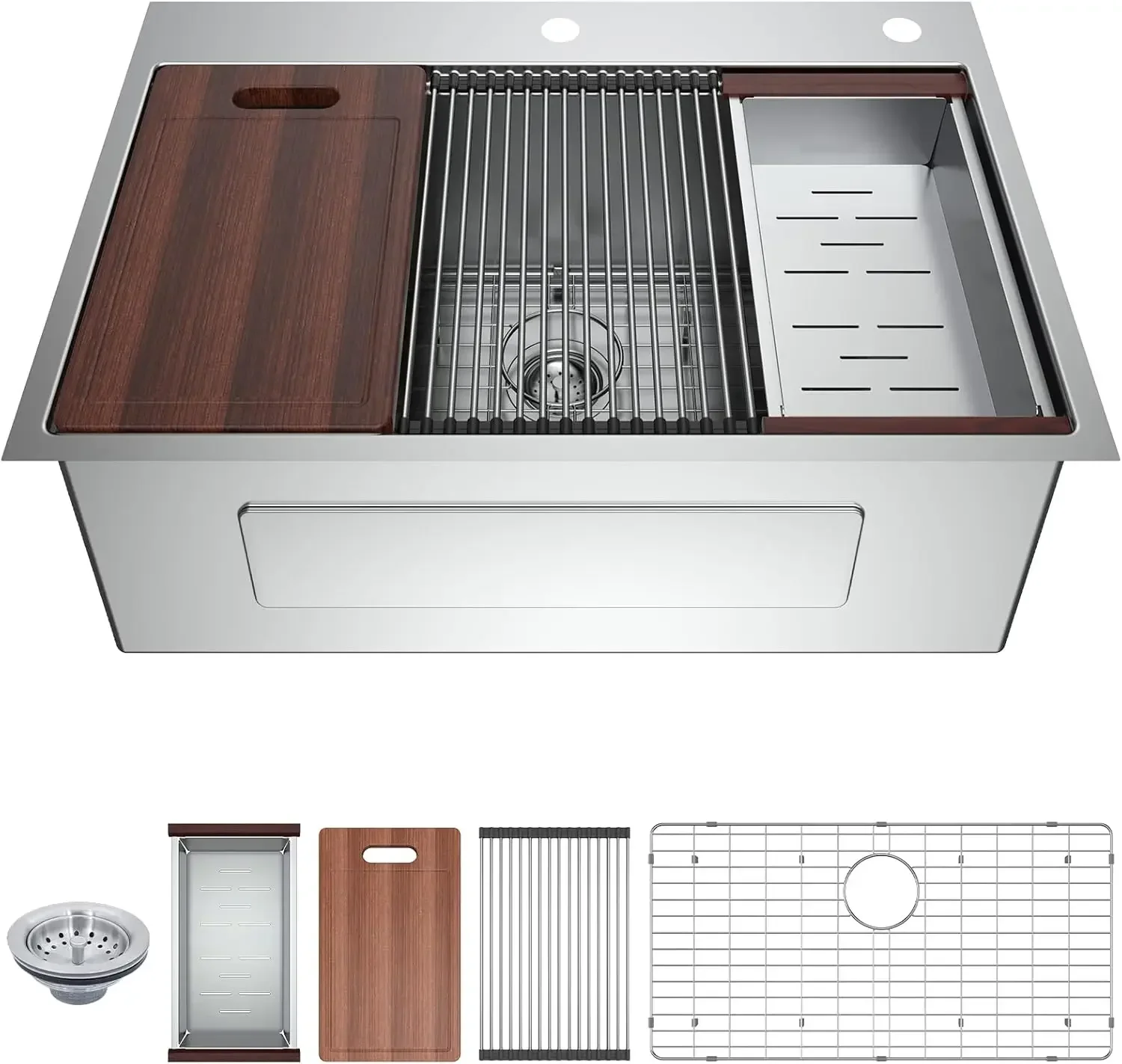 

33-inch Undermount Kitchen Sink Workstation - 33x22 Inch Drop In Sink Workstation T304 18 Gauge Stainless Steel Single Bowl Kitc